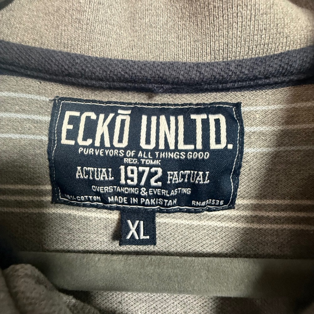 Ecko Unltd Mens XL Grey Striped Short Sleeve Polo Shirt Rhino Logo 100% Cotton - Picture 2 of 8